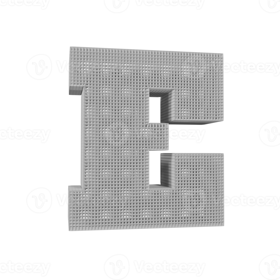 wireframe text effect letter E. 3d render png