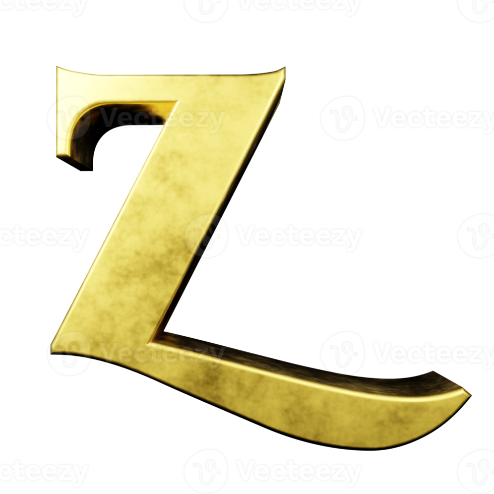 gold text effect letter Z. 3d render png