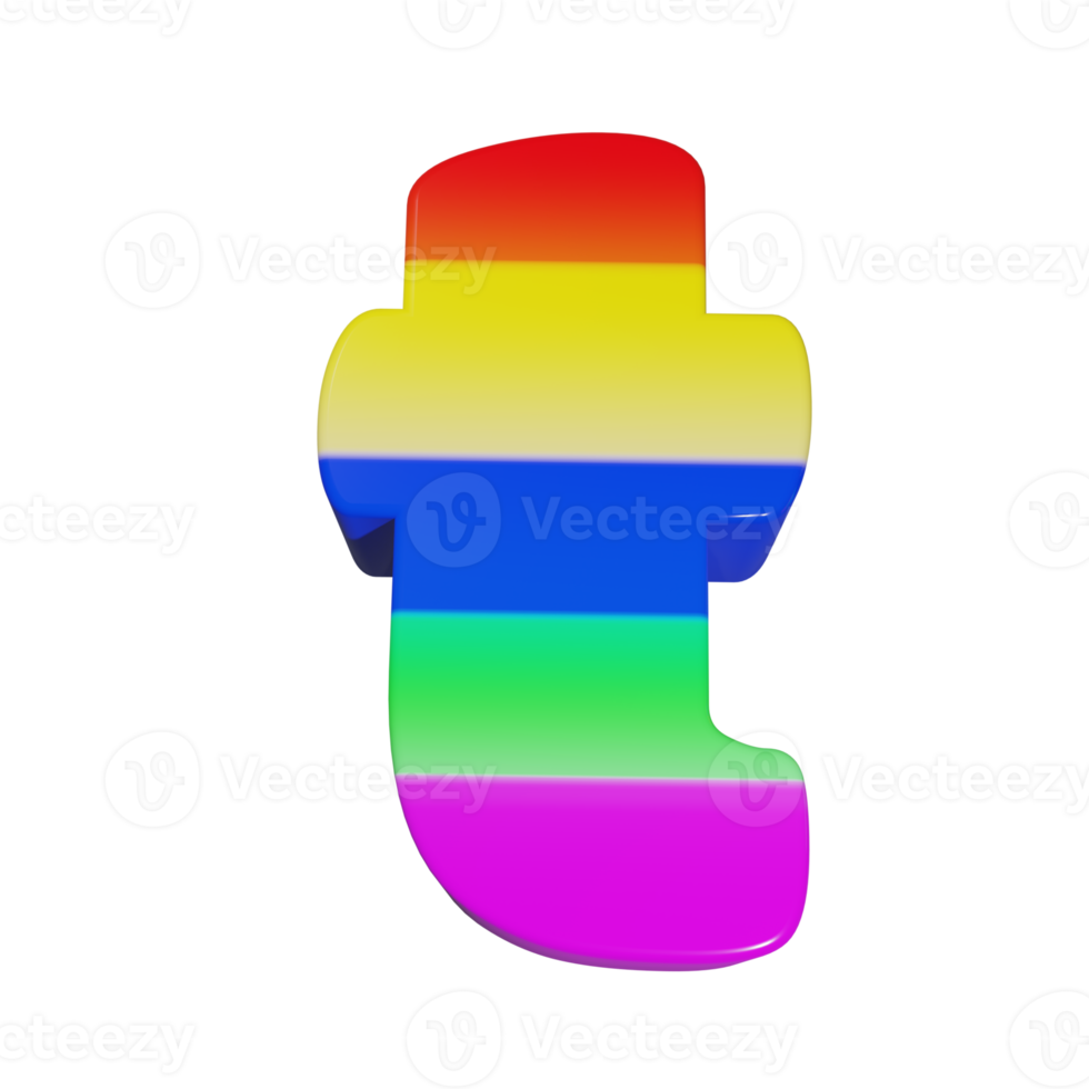 rainbow text effect letter t. 3d render png