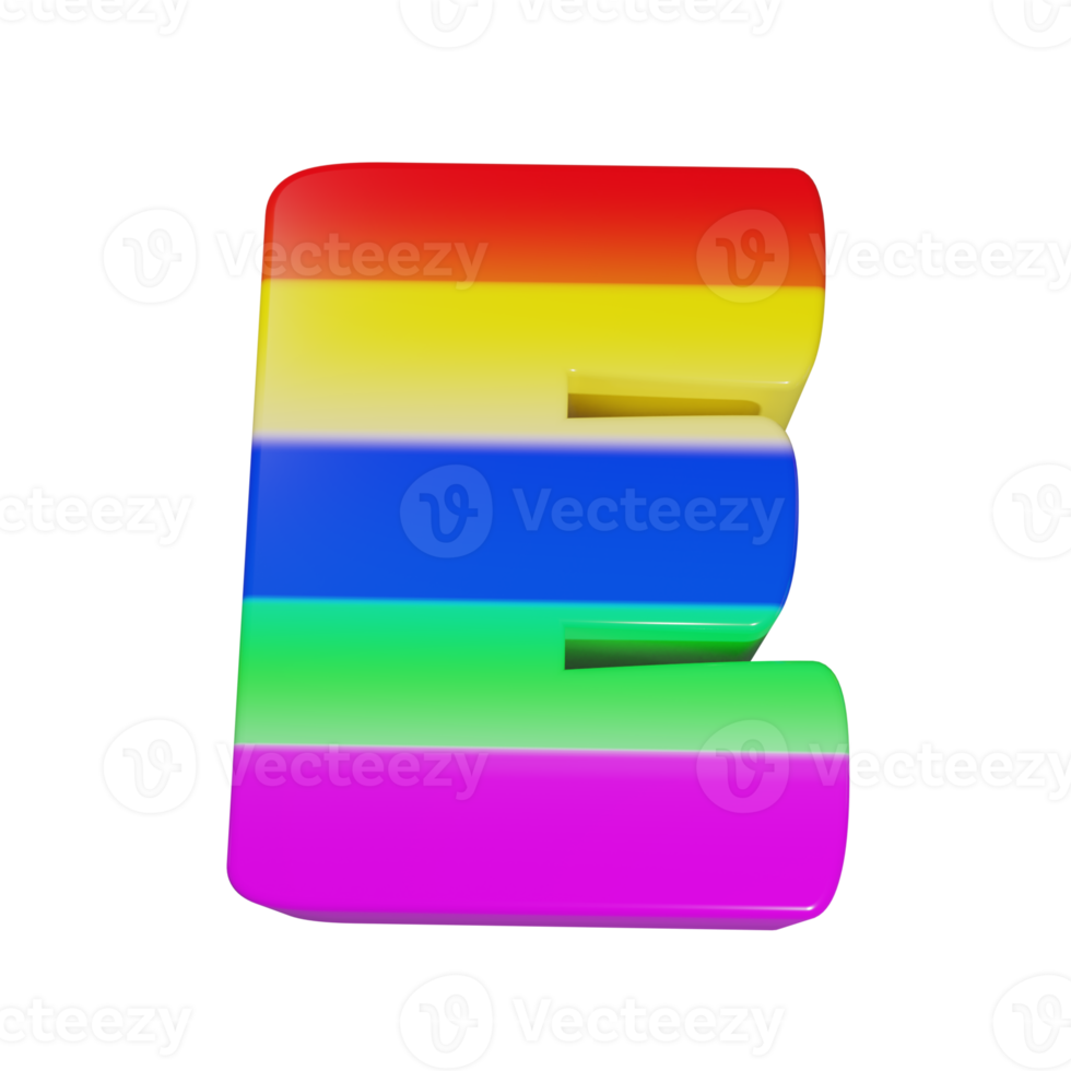 efecto de texto arcoiris letra e. renderizado 3d png