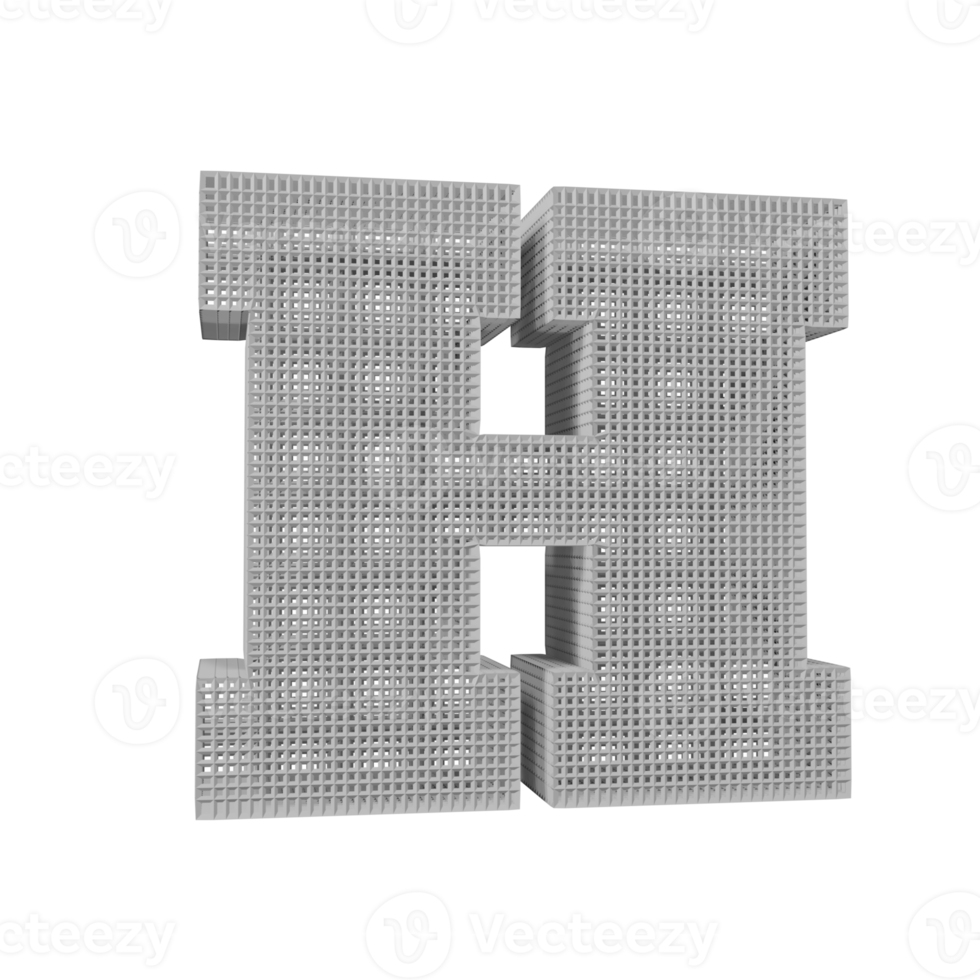 wireframe text effect letter H. 3d render png