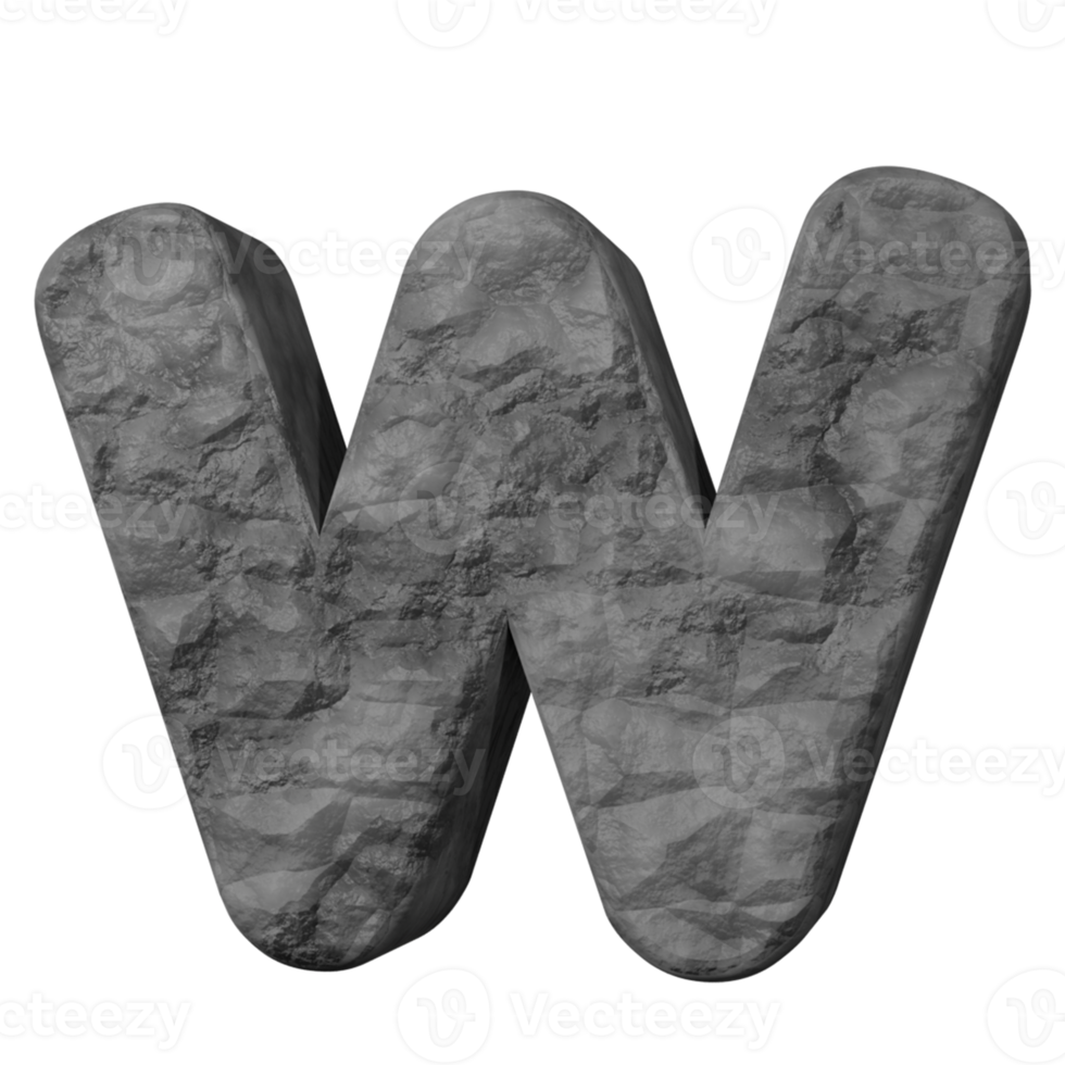 efecto de texto de piedra letra w. renderizado 3d png