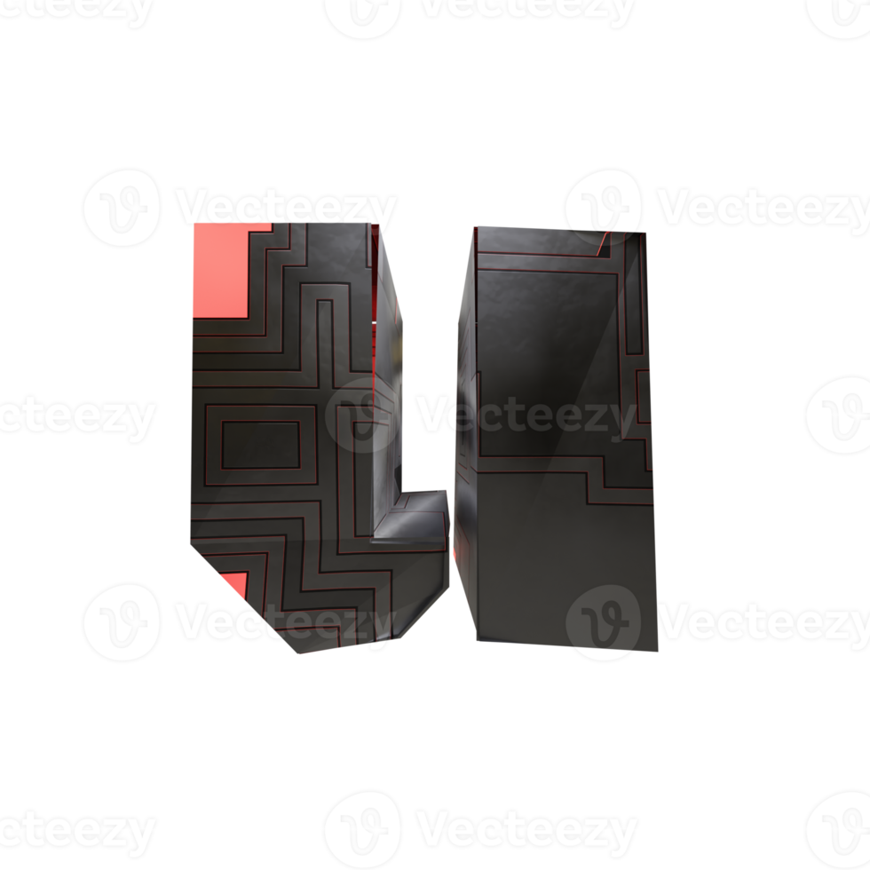 sci-fi text effect letter u. 3d render png