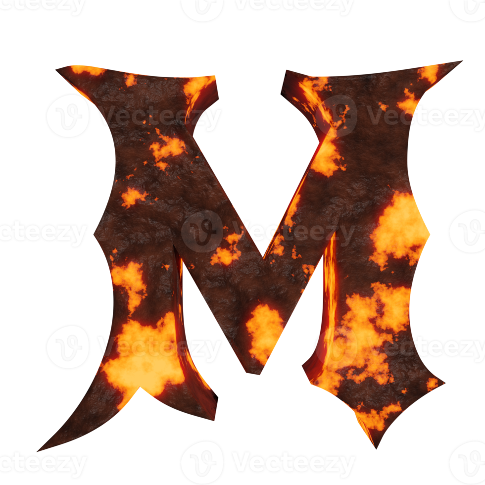 lava text effect letter M. 3d render png