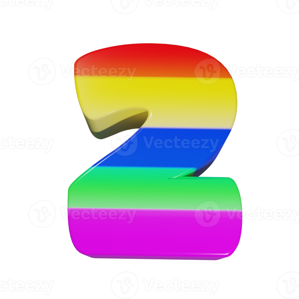 rainbow text effect number 2. 3d render png