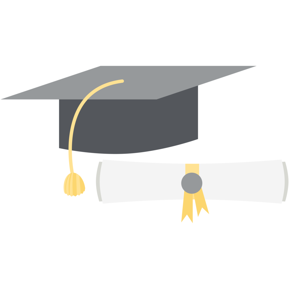 sombrero de graduación con rollo de certificado de diploma png