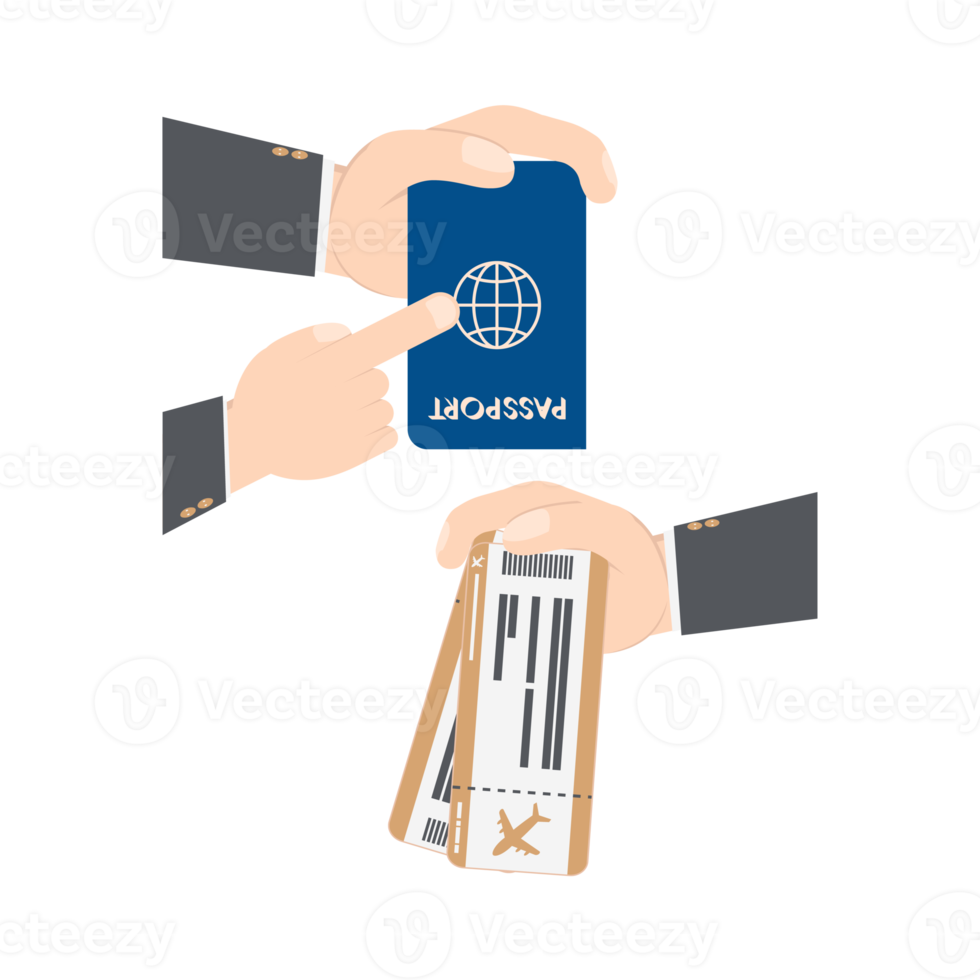 hand holding airplane ticket and passport png