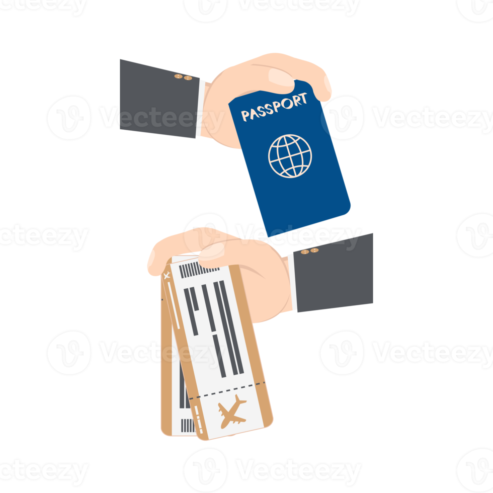 hand holding airplane ticket and passport png