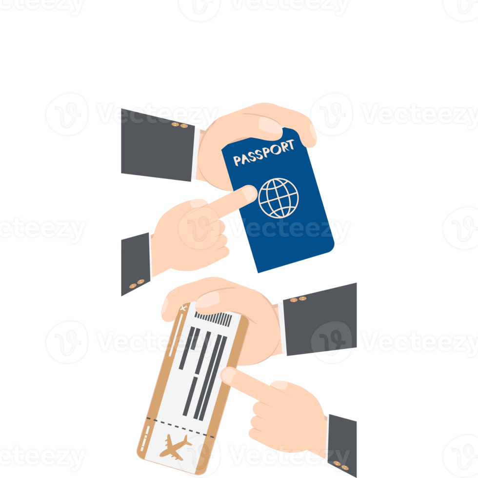 hand- Holding vliegtuig ticket en paspoort png