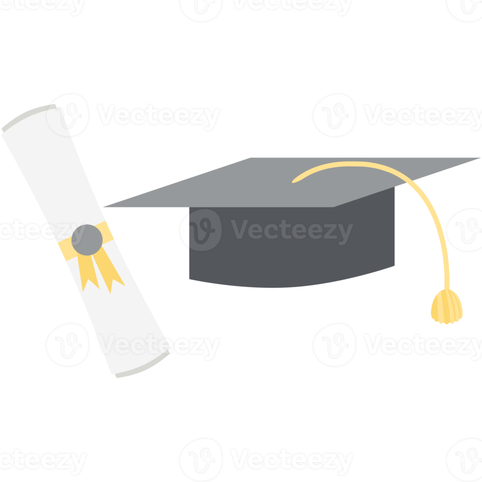 chapéu de formatura com rolo de certificado de diploma png