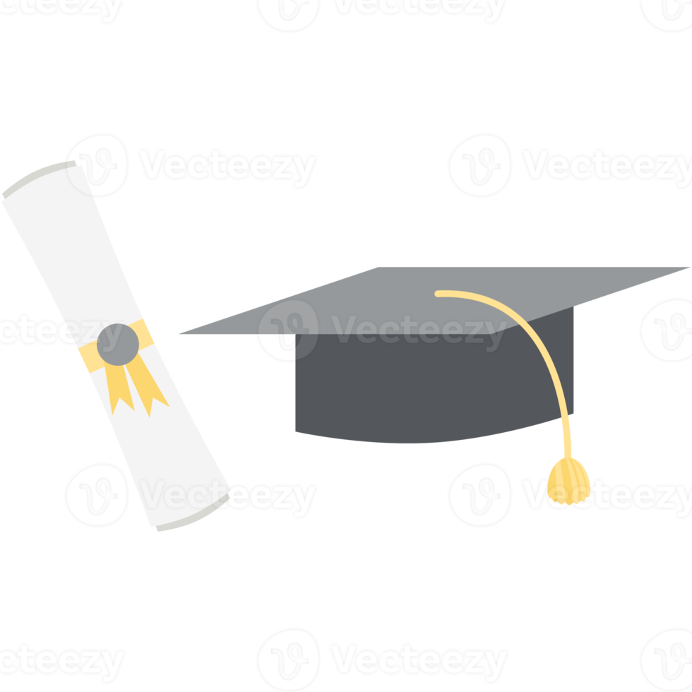 chapéu de formatura com rolo de certificado de diploma png