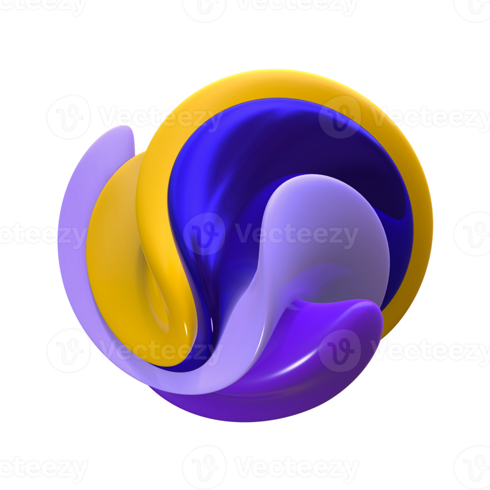 Stylish colorful twisted shapes in purple and yellow color. Dynamic plastic vivid object png