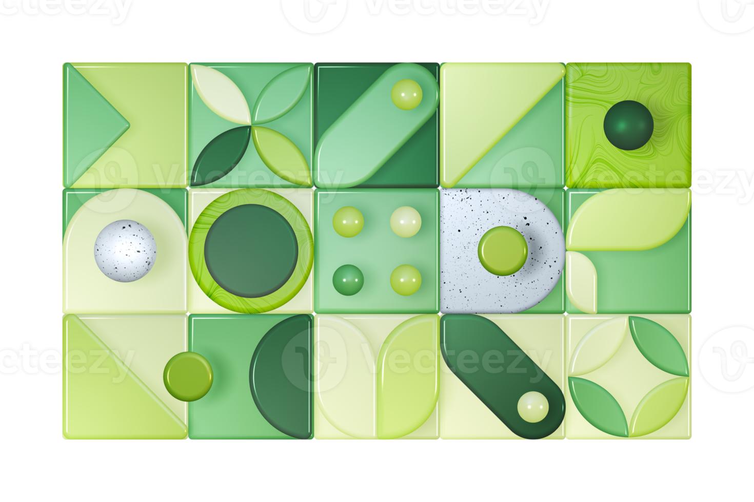 Abstract geometric mosaic transparent pattern of tracery with different rounded figures, semicircle elements, dots images, and petals 3d illustration for your projects png