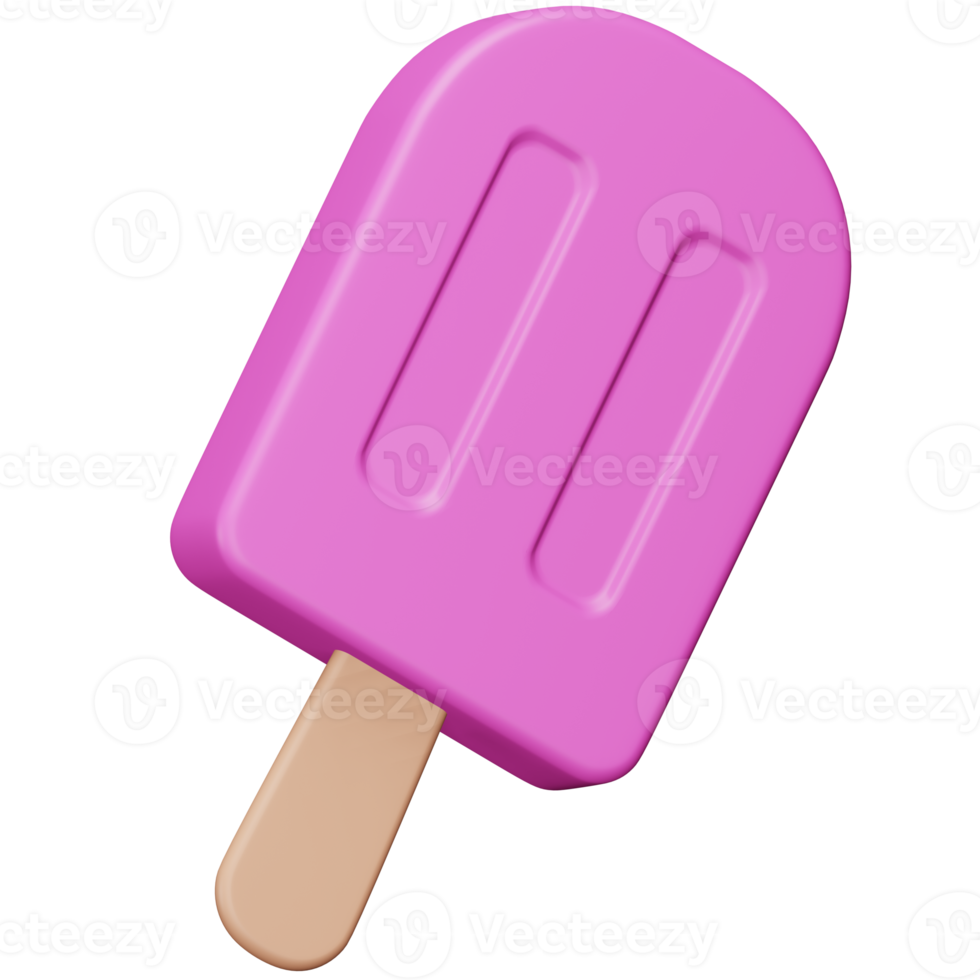 Strawberry ice cream stick 3d rendering isometric icon. png