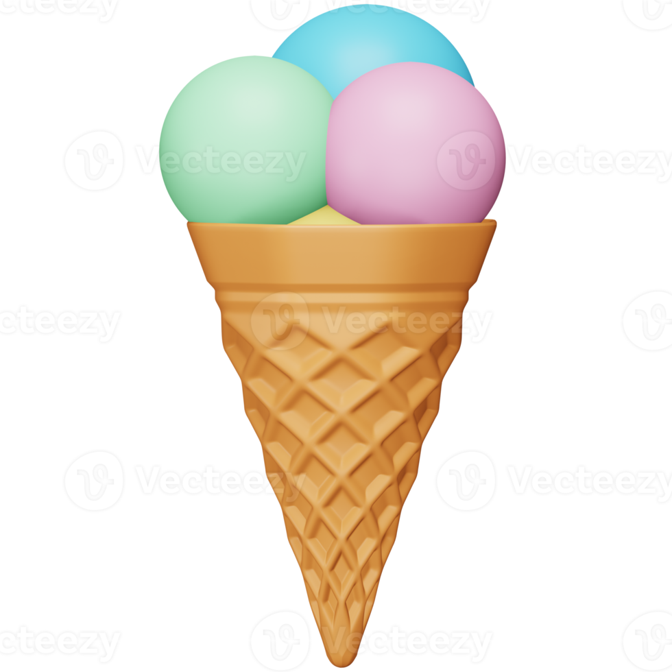 Ice cream cone 3d rendering isometric icon. png