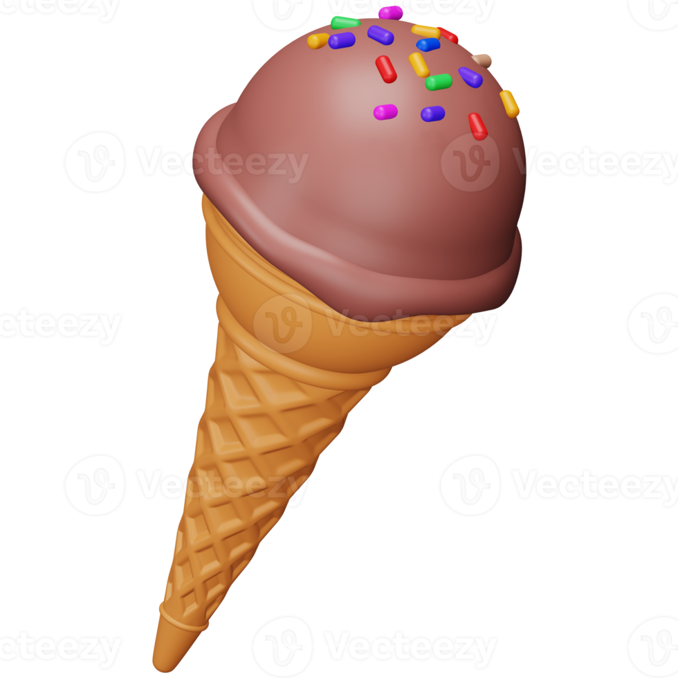 Chocolate ice cream cone 3d rendering isometric icon. png