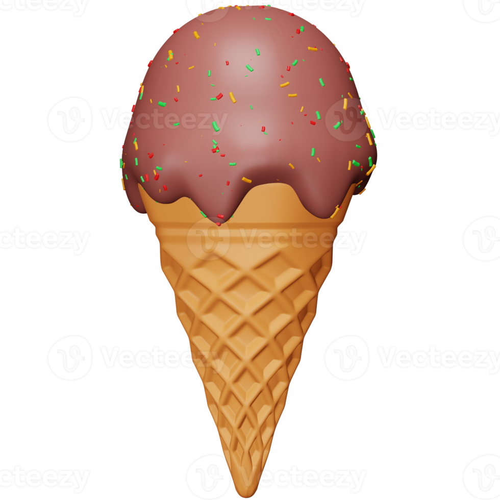 Chocolate ice cream cone 3d rendering isometric icon. png