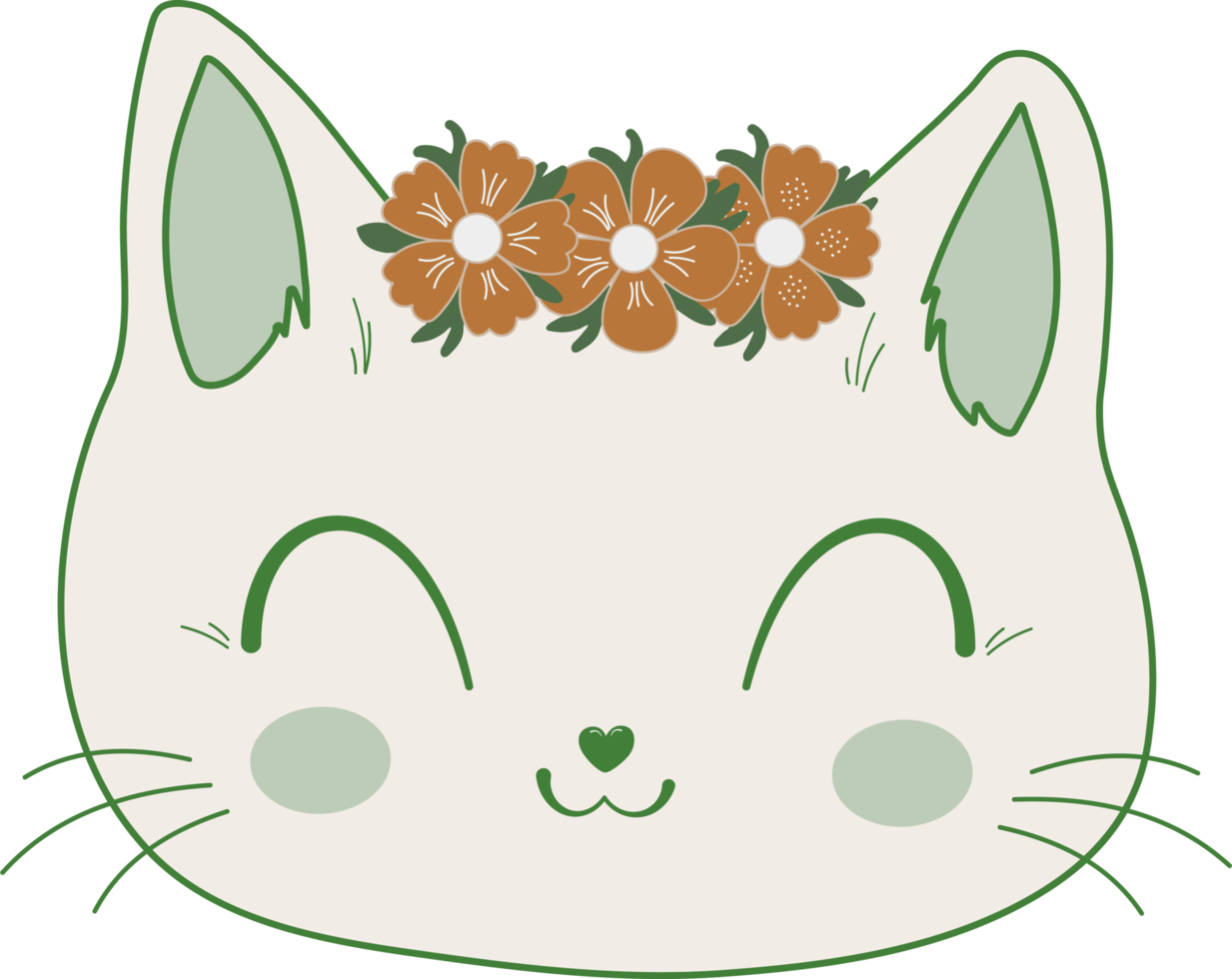 botánico flores floral lindo gatito gato png