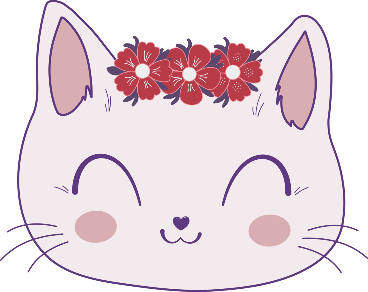 botánico flores floral lindo gatito gato png