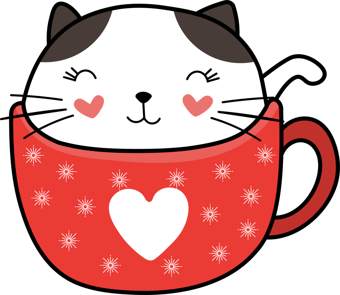 Colorful Cute Heart Cat in a Coffee Cup png