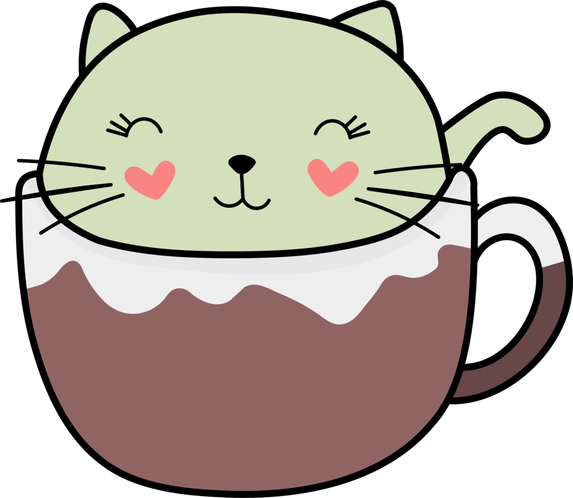 Colorful Cute Heart Cat in a Coffee Cup png
