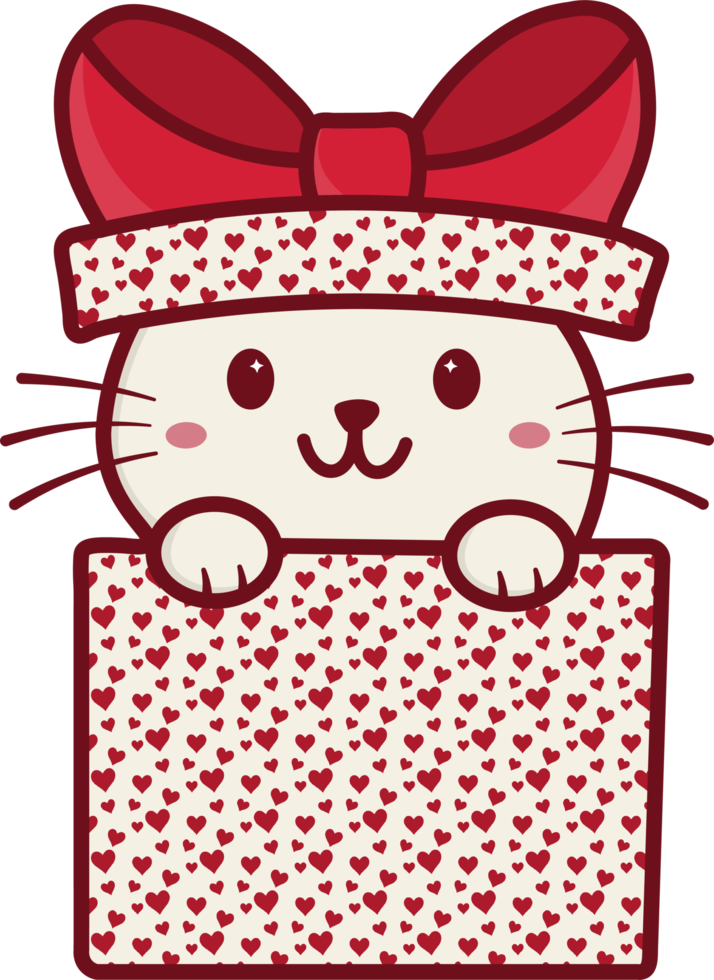 Cute Happy Pet Cat in a Gift Box Png