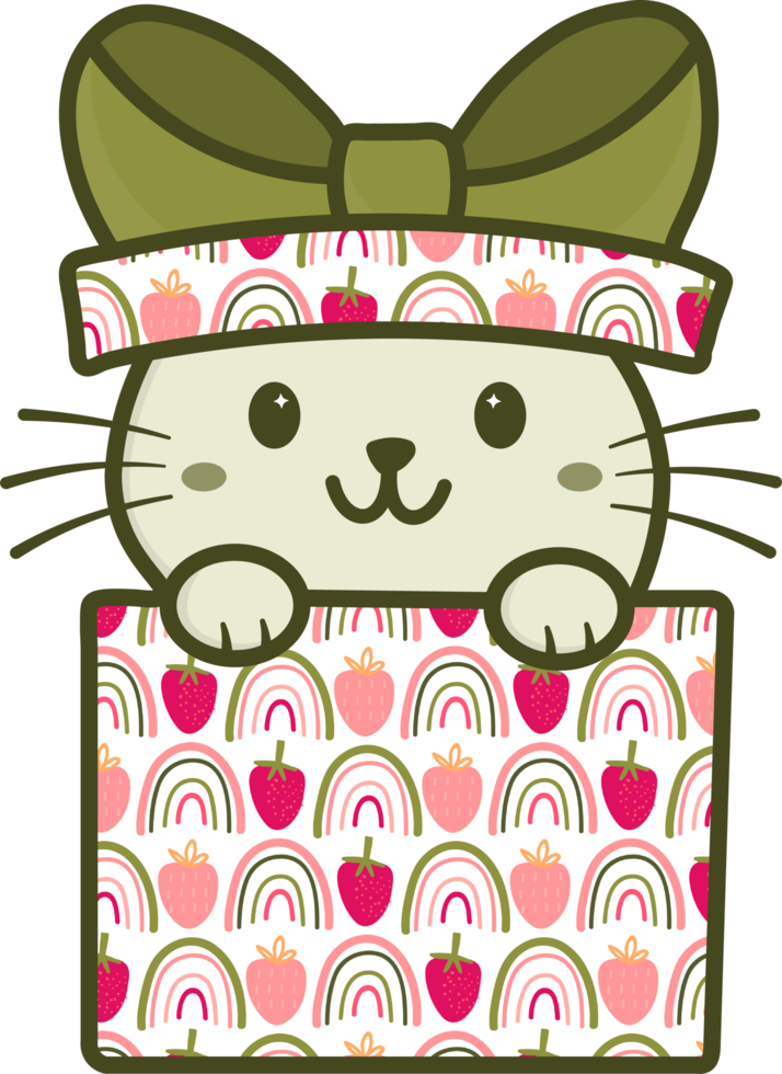 Cute Happy Pet Cat in a Gift Box Png