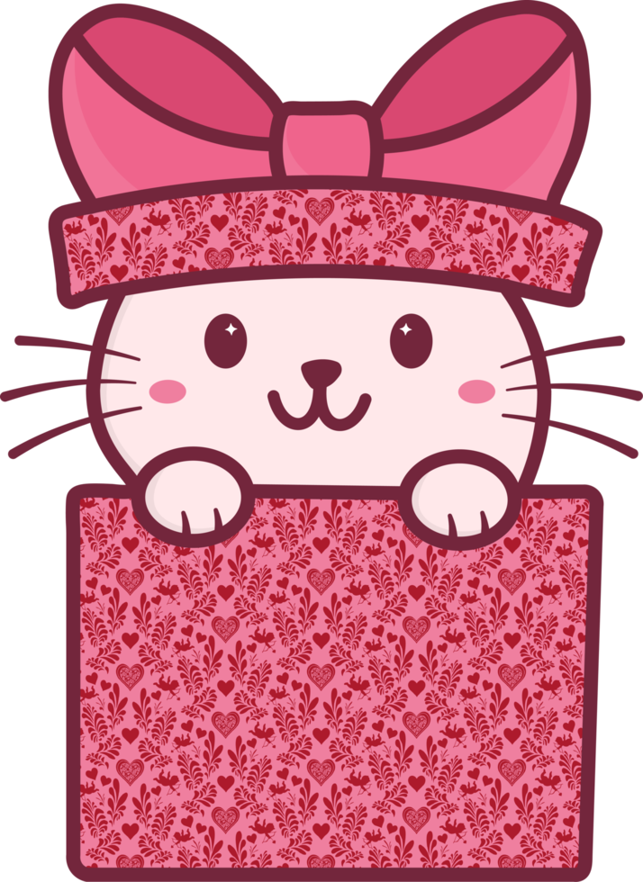 lindo gato mascota feliz en una caja de regalo png