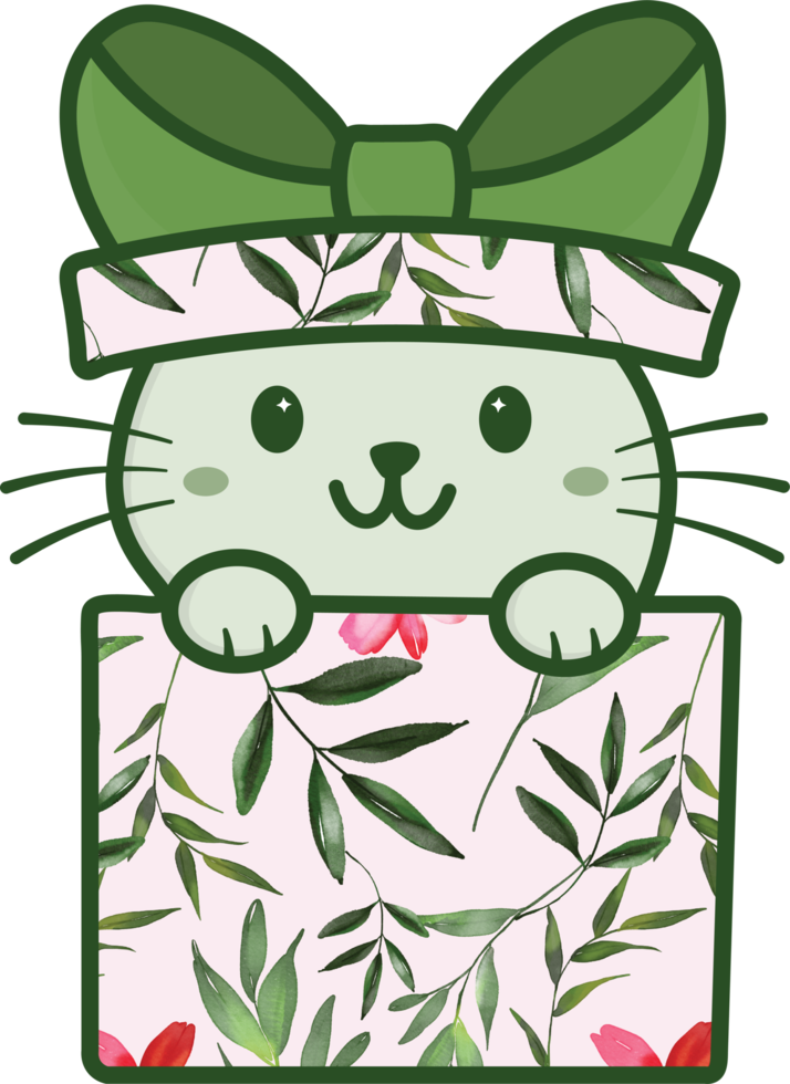 Cute Happy Pet Cat in a Gift Box Png