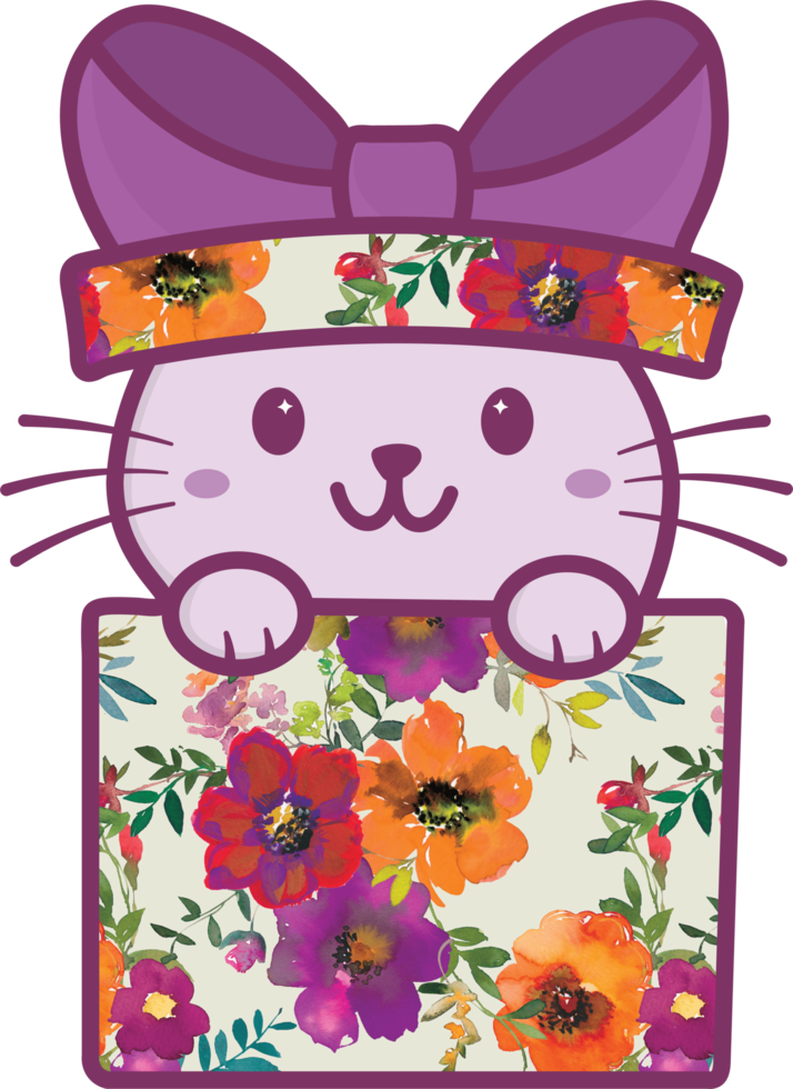 Cute Happy Pet Cat in a Gift Box Png