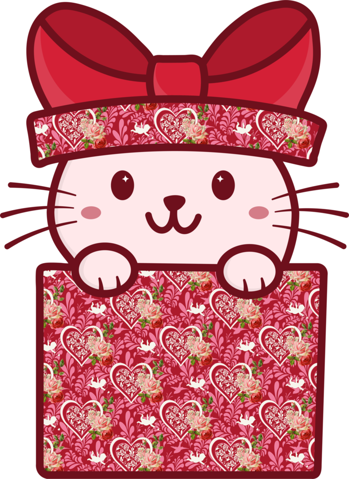 Cute Happy Pet Cat in a Gift Box Png