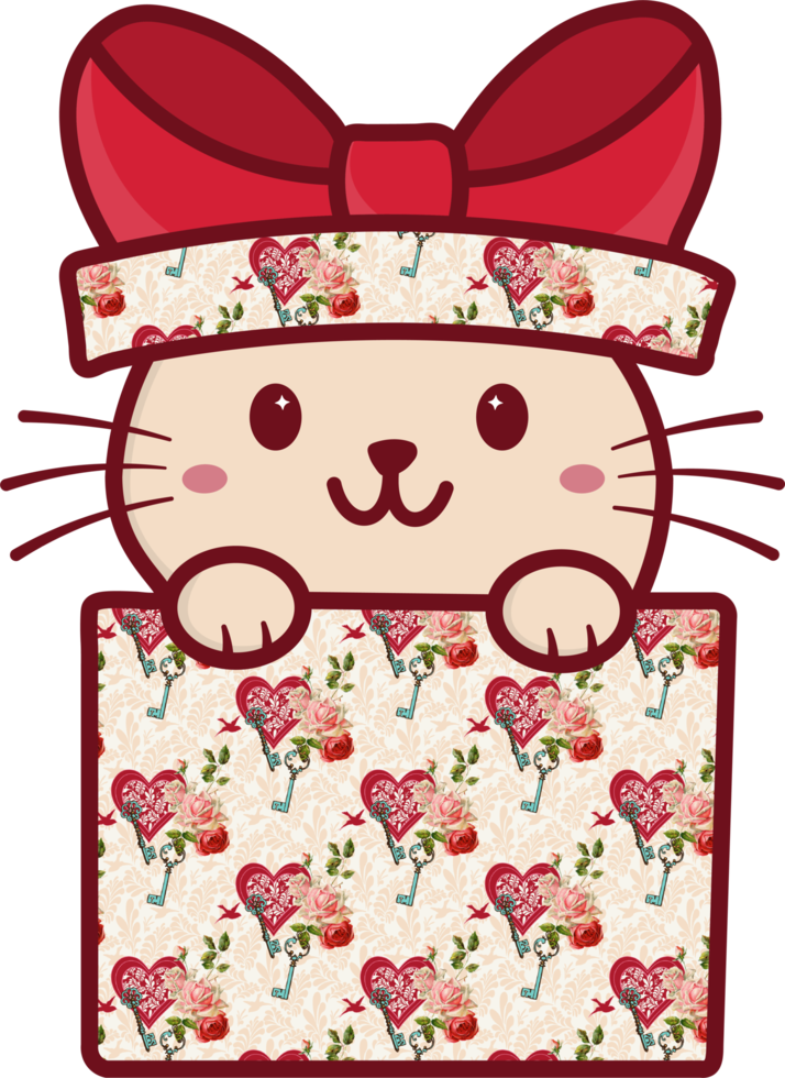 Cute Happy Pet Cat in a Gift Box Png