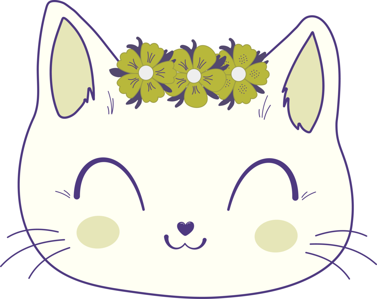 botanique fleurs floraux mignon minou chat png