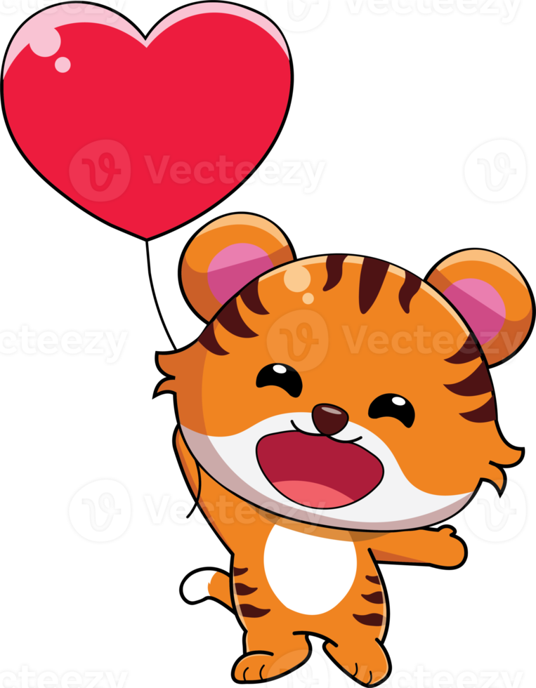Adorable Tiger with Red Heart png