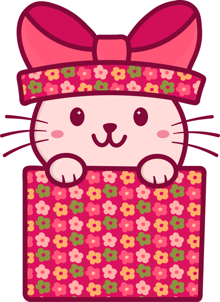Cute Happy Pet Cat in a Gift Box Png