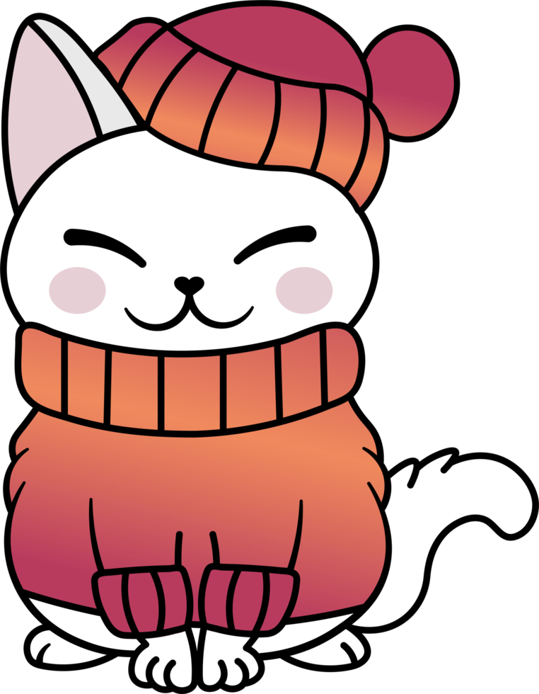 lindo acogedor colorido nieve invierno gato gatito png