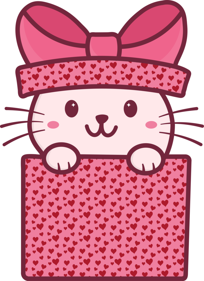 Cute Happy Pet Cat in a Gift Box Png