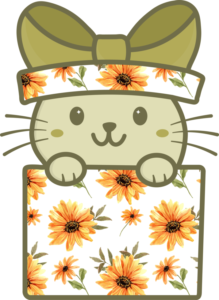Cute Happy Pet Cat in a Gift Box Png