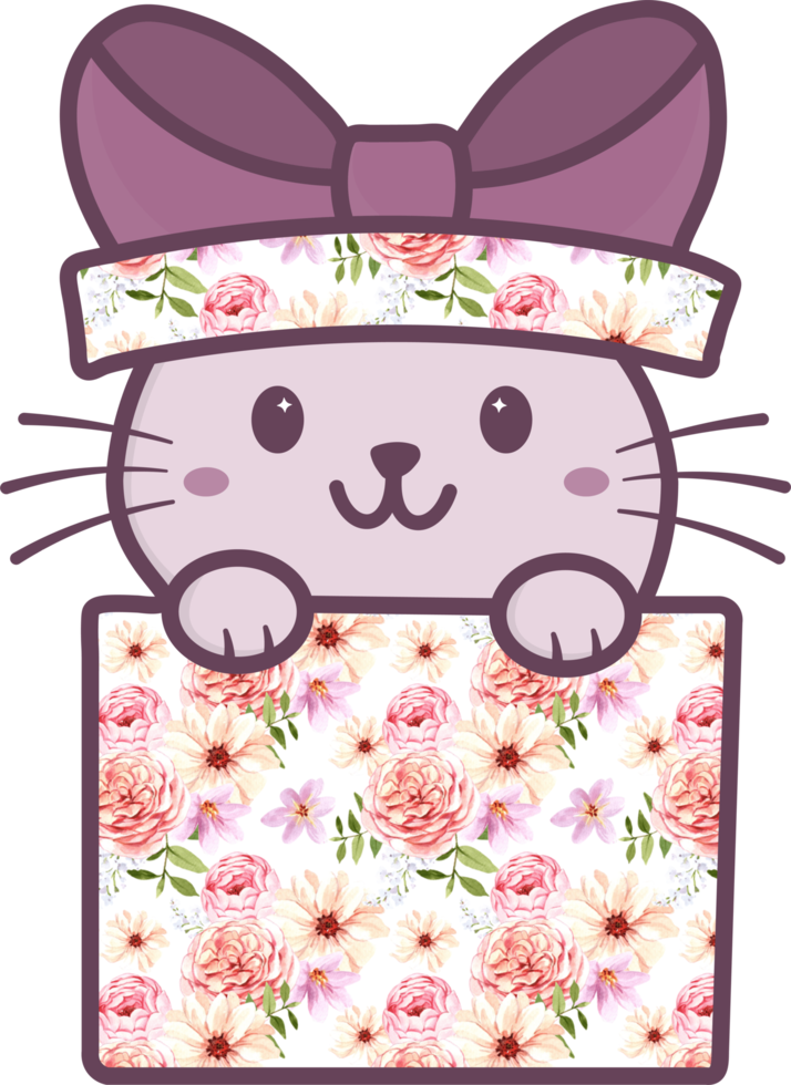 Cute Happy Pet Cat in a Gift Box Png