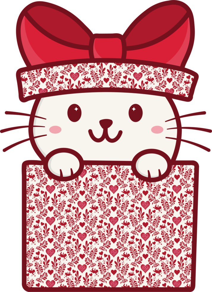 Cute Happy Pet Cat in a Gift Box Png