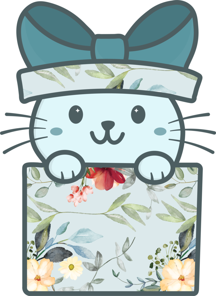 Cute Happy Pet Cat in a Gift Box Png