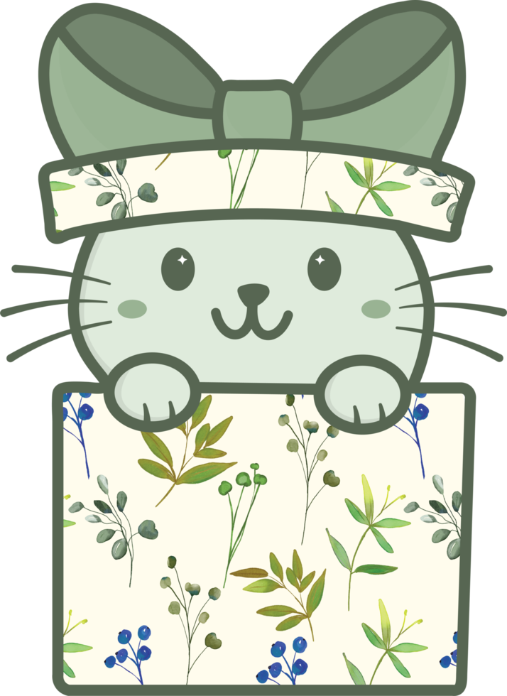 Cute Happy Pet Cat in a Gift Box Png