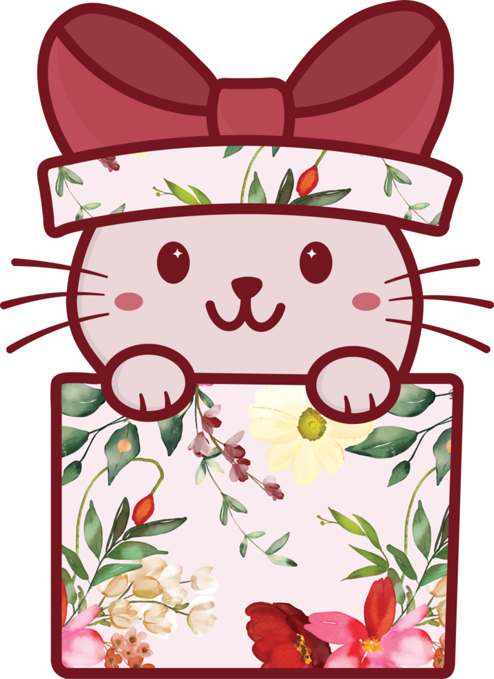 Cute Happy Pet Cat in a Gift Box Png