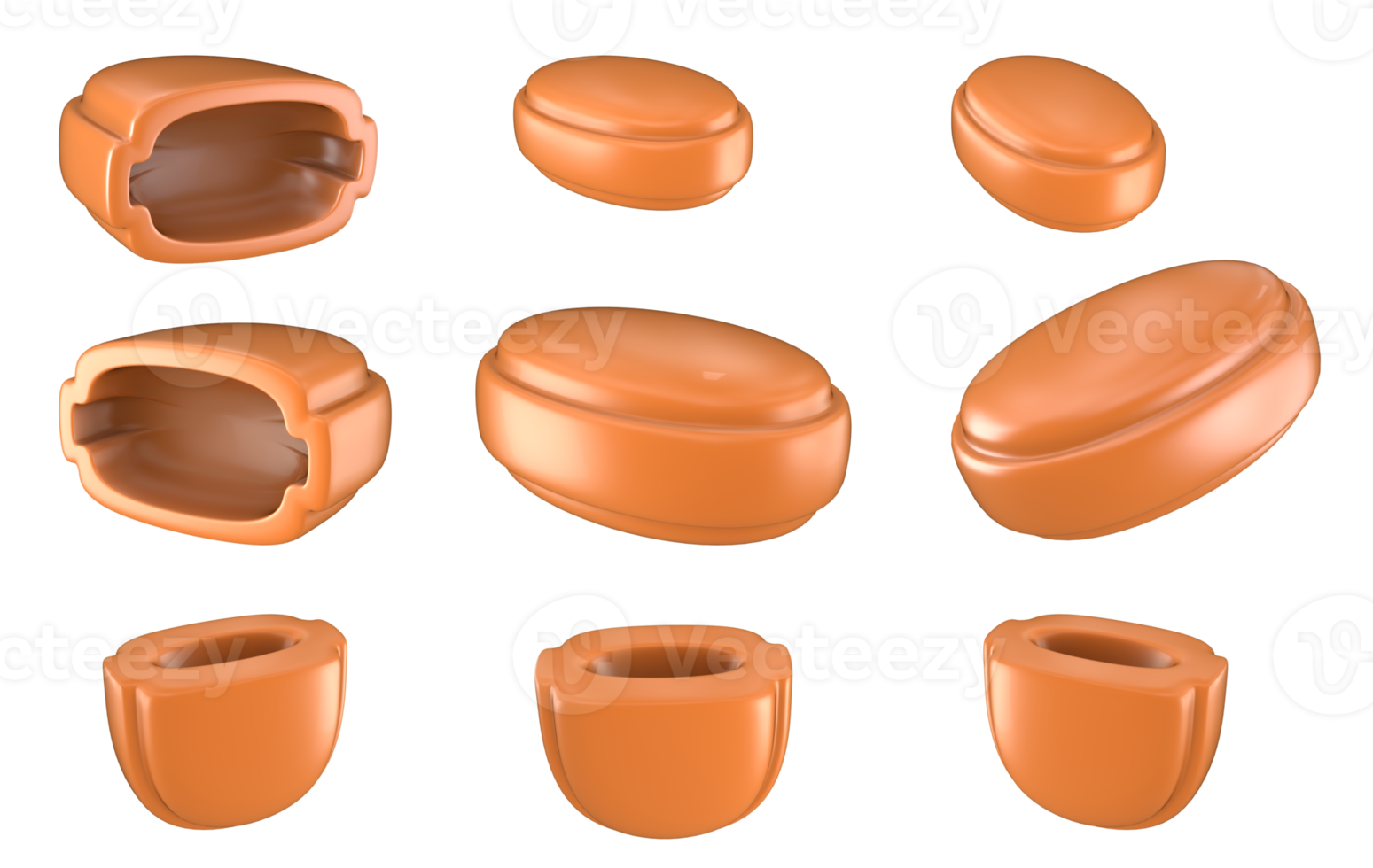 Delicious caramel candies empty filled un filled 3d png