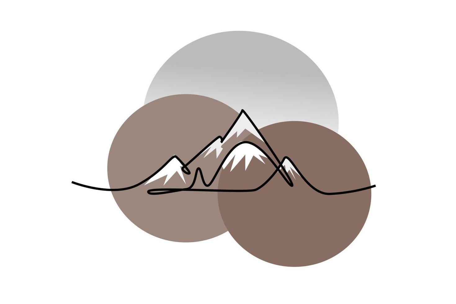 Mountain landscape continuous one line vector drawing.