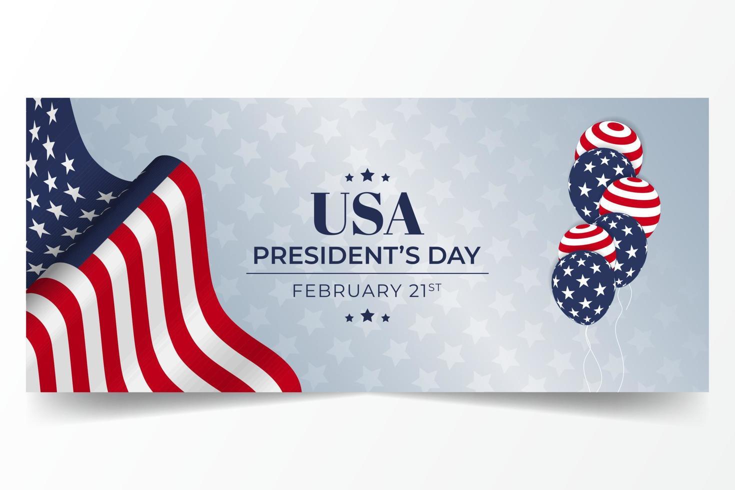 feliz día de los presidentes 21 de febrero banner horizontal con ilustración de bandera ondeante vector