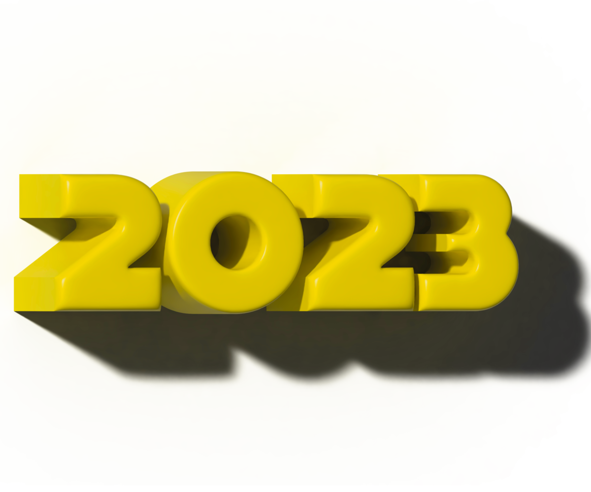 Efecto 3d de año nuevo 2023, representación 3d amarilla número 2023. png