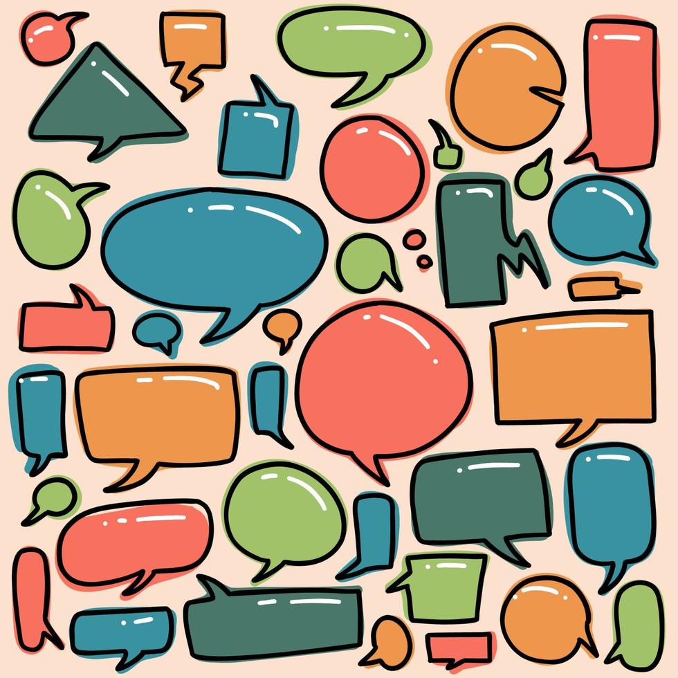 doodle colorful cartoon bubble speak collection. colorful bubble speech collection vector set in hand drawing style