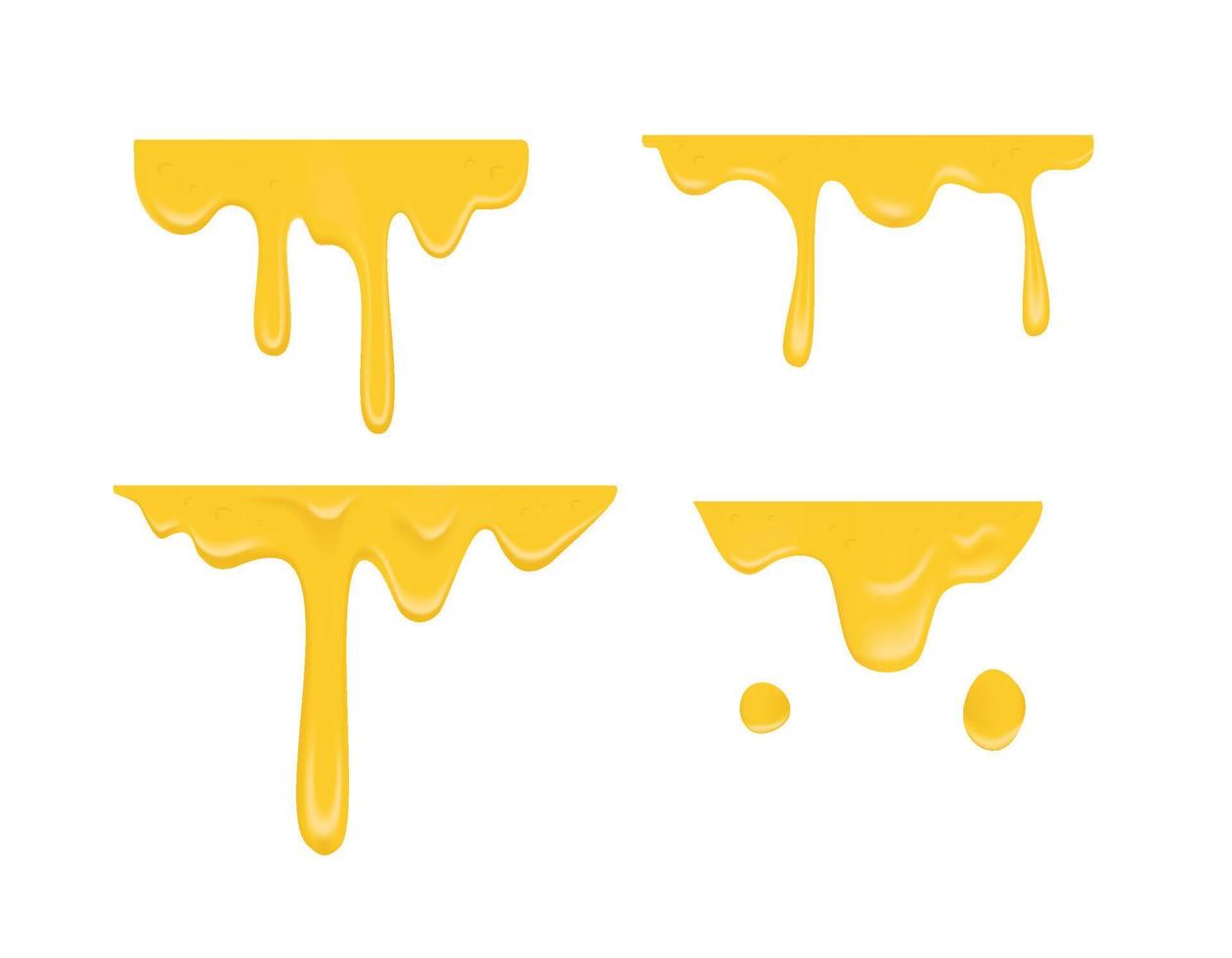 yellow melting cheese drops set with flat top decoration 3d realistic illustration vector