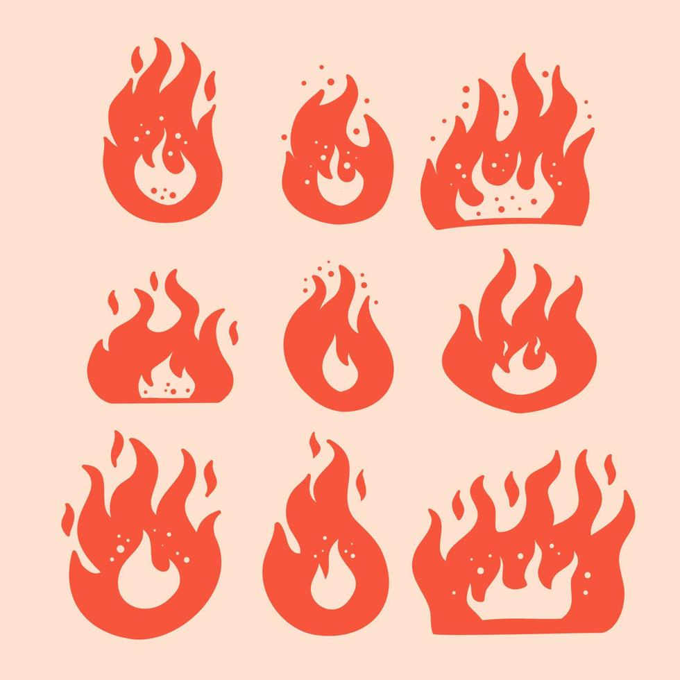 hand drawing set of fire flame cartoon vector illustration clipart